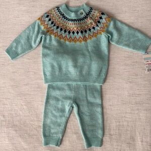NWT Cat & Jack Fair Isle Knit Sweater and Pants Set, Size 3-6 months